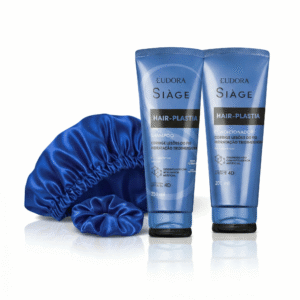 Kit Essencial Hair-Plastia: Hidratação Profunda + Proteção em Cetim Azul Royal