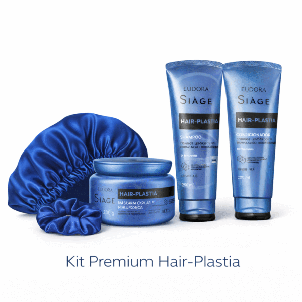 Kit Premium Hair-Plastia: Plástica Capilar Completa + Luxo em Cetim Azul Royal
